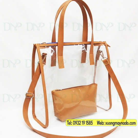 Túi nhựa thời trang viền simili đeo chéo